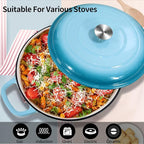 Cast Iron Casserole Braiser, 3.8 Quart,Heavy Duty Casserole Skillet with Lid and Dual Handles, Porcelain Enameled Surface Cookware Pot, Mother's Day Gifts for Family Light Blue