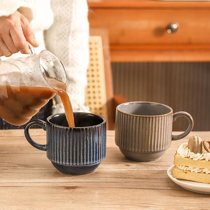 glowworm Coffee Mugs with Stand, Stackable Coffee Mugs Set of 4, Wedding Housewarming Gift, Modren Ceramic Cups for Milk, Cocoa, Microwave & Dishwasher Safe, Multicolor