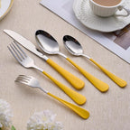 20-Piece Yellow Silverware Set 18/0 Stainless Steel Silverware Set Yellow Handle Cutlery Set Service for 4 Dinner Knives Forks Spoons Set Flatware Set Finish Dishwasher Safe