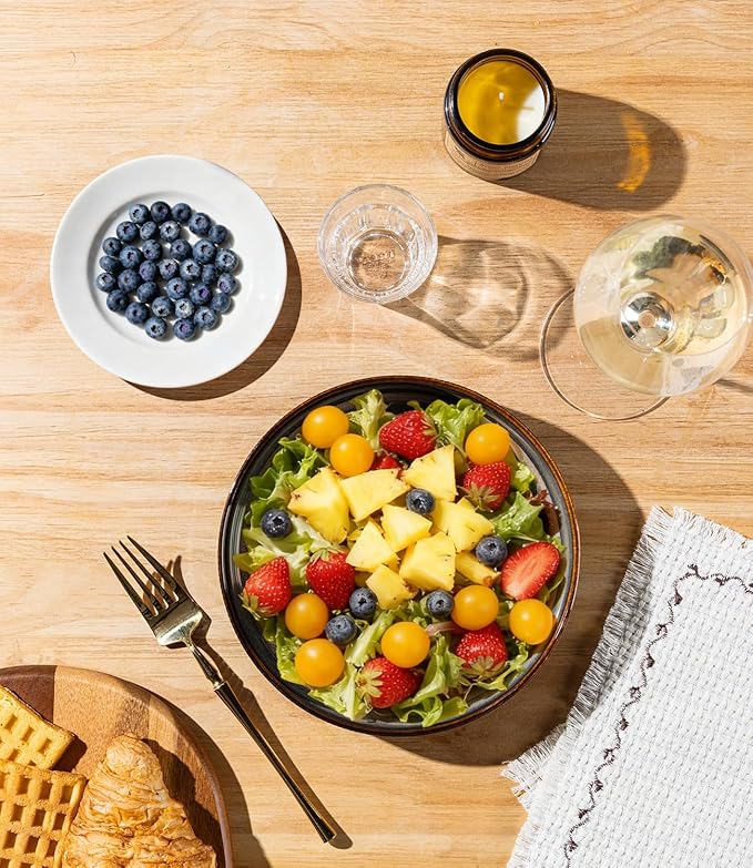 theterra 7.5'' Ceramic Pasta Bowls, Salad Bowls Set of 4, Stoneware Serving Bowls for Fruits, Noodle, Dinner, House-warming Wedding Present, Coca Mocha