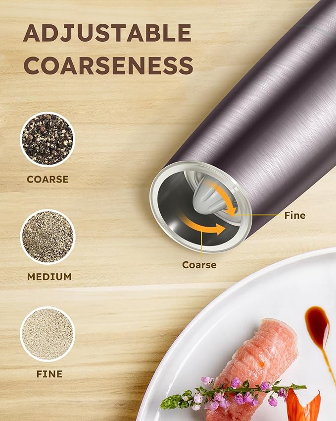 Sangcon Gravity Electric Salt and Pepper Grinder Set Automatic Shakers Mill Grinder with LED Light, Battery Powered Adjustable Coarseness One Hand Operation, Upgraded Larger Capacity