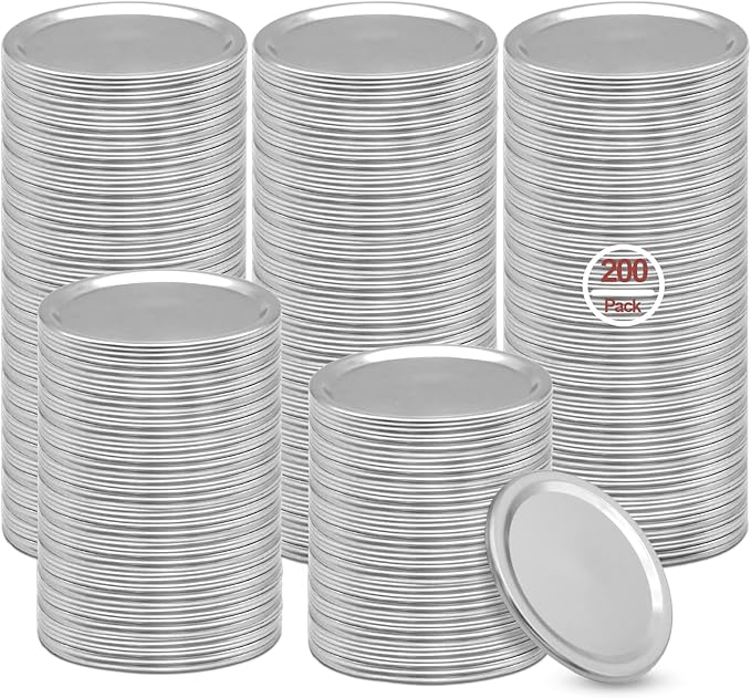 Canning Lids Regular Mouth, 200 Count 70MM Mason Jar Split-Type Metal Canning Lids for Ball, Kerr, Canning Jar lids Bulk, Food Grade Material Reusable Leak Proof Lids with Silicone Seals Rings