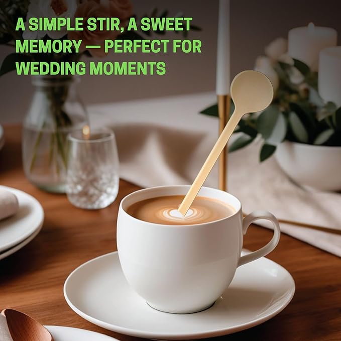 6.25" Custom Wooden Coffee Stirrers with Round Heads – Customizable Stirrer Sticks with Logo or Text | Eco-Friendly Drink Stirrers for Coffee, Tea, Beverages & Events (6.25" - Pack of 50)