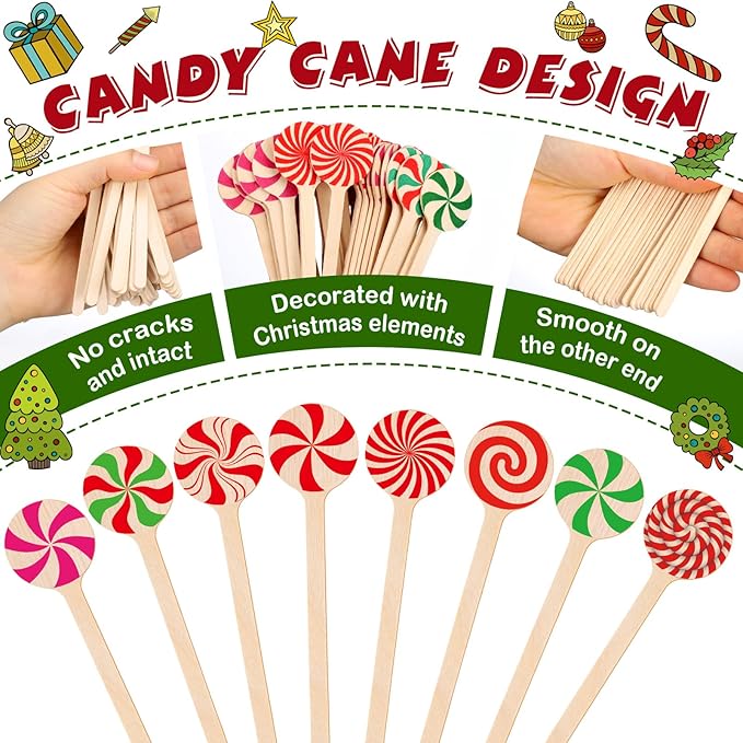 360 Pcs Christmas Candy Wooden Coffee Stirrer Disposable Wooden Cocktail Drink Stirrers Christmas Stir Sticks Beverage Mixer for Coffee Milk Cocktail Tea Hot Drinks Party Supplies(Cute)