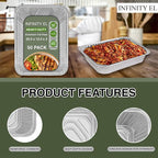 INFINITY EL Disposable Aluminum Foil Pans 50 Pack | Full Size Shallow Steam 20.5"x 12.5"x 2" Disposable Aluminum Baking Pan | Heavy Duty Foil Pan for Roasting Turkey, Lasagna, Thanksgiving, Christmas