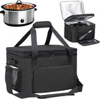 Slow Cooker Carrying Bag, Double Layer Insulated Design Slow Cooker Carrier with Removable Hard Liner and Pot Lid Fastener Fit for 6-8 Quart Crock Pot, Black