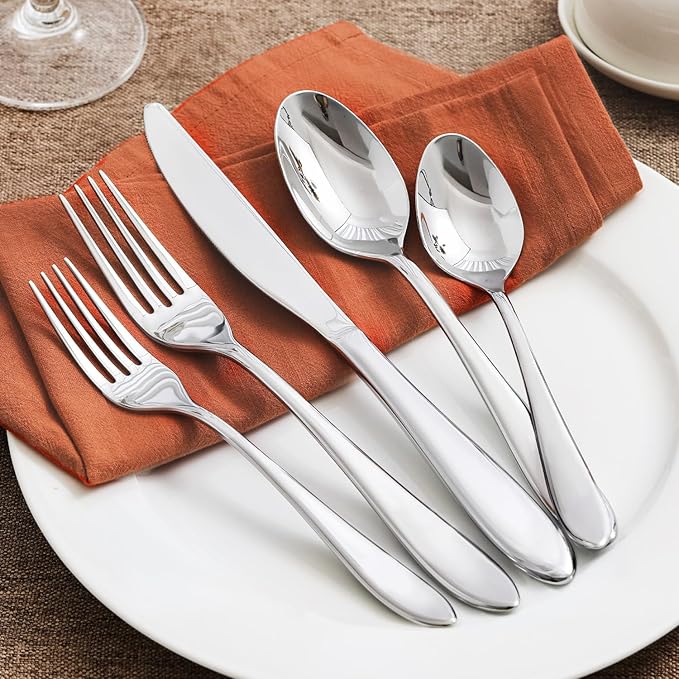 KINGSTONE 40-Piece Silverware Set for 8,18/10 Premium Stainless Steel Flatware Set, for Home, Restaurant, Wedding and Party Use, Mirror-Polished Cutlery Set, Dishwasher Safe.