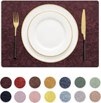 Romanstile Vinyl Placemats Set of 4-12 X 18 Inch - Heat Resistant Non-Slip Embossed Floral Place Mats 100% Waterproof Oilproof Wipeable Faux Leather Table Mats for Kitchen/Dining/Party, Burgundy