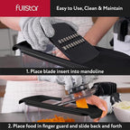 Fullstar Mandoline Slicer for Kitchen, Fruit Cutter, Cheese Grater, Cucumber Slicer, Veggie Spiralizer, Food Cutter & Kitchen Gadgets with Safety Glove (6 in 1, Black)