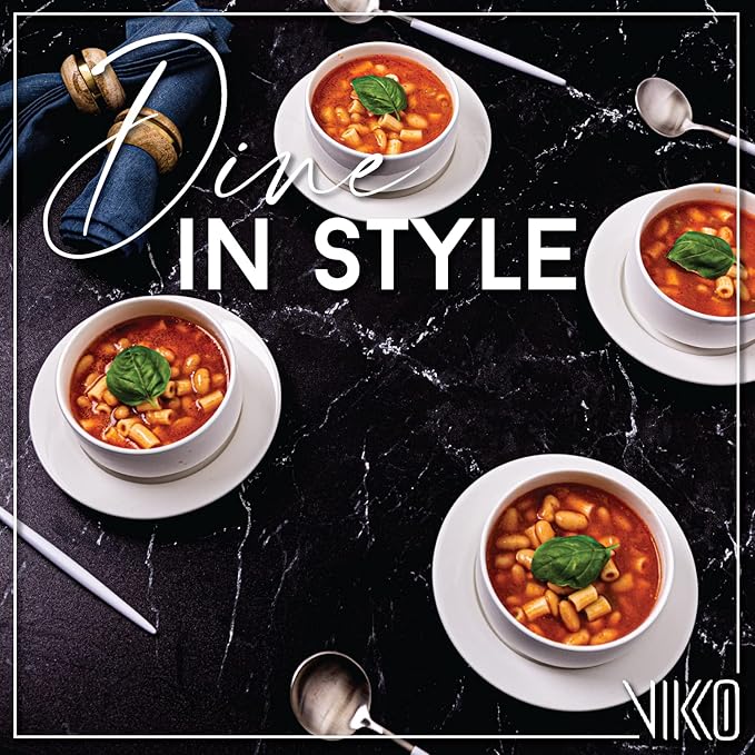 Vikko White Soup Bowls, Set of 6 for Kitchen, 12 Ounce Cereal Bowl, Small Ceramic Rice Bowls for Side Dishes, Dishwasher and Microwave Safe