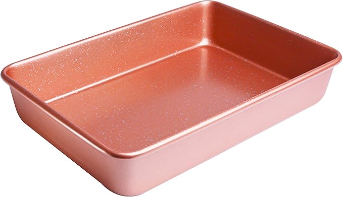 casaWare 11 x 9 x 2-inch Toaster Oven Ultimate Series Commercial Weight Ceramic Non-Stick Coating Baking Pan (Rose Gold Granite)