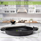 Moss & Stone Nonstick Grill Pan for Indoor Cooking 12", The Whatever Pan Cast Aluminum Griddle Pan for Stove Top Dishwasher & Oven Safe, Induction Grill Pan with Lid with Silicone handles PFOA Free