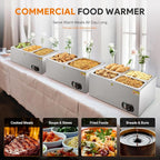 WILPREP Commercial Food Warmer, 1500W Countertop Electric Warmer with 86-185°F Adjustable Temp Control & Over-Temperature Protection, Stainless Steel Buffet Bain Marie for Catering Restaurants