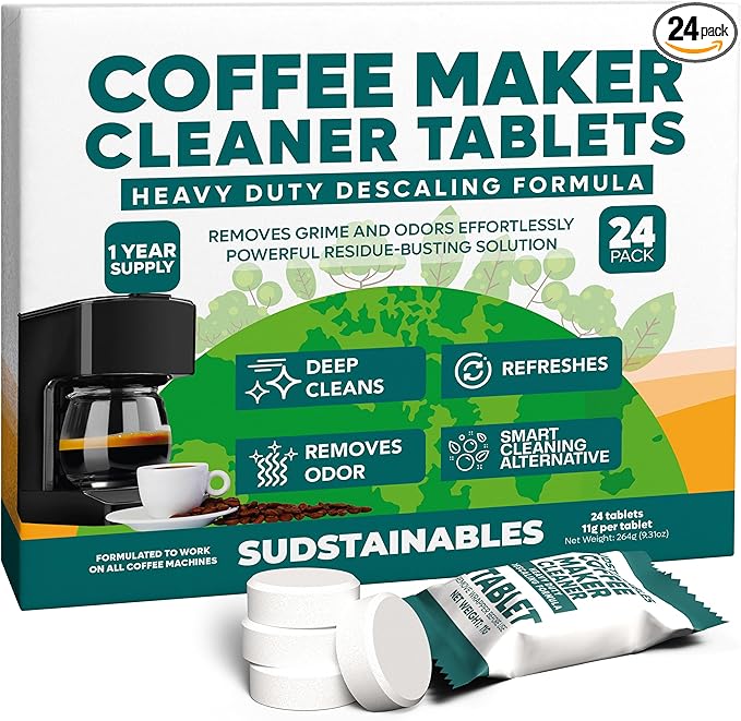 Coffee Maker Cleaner Tablets – Descaling & Cleaning Solution for Coffee Makers, Pot, Espresso Machines – Compatible with Breville, Miele, Keurig, DeLonghi, Nespresso & More – Removes Stains & Oils