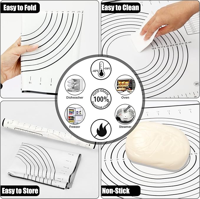 Marble Rolling Pin with Pastry Baking Mat and Stainless Steel Dough Cutter, 18.5” (Includes handle) Rolling Pin for Baking Cookie Crust Crisp Pizza with 3 Thickness Rings and Wood Stand