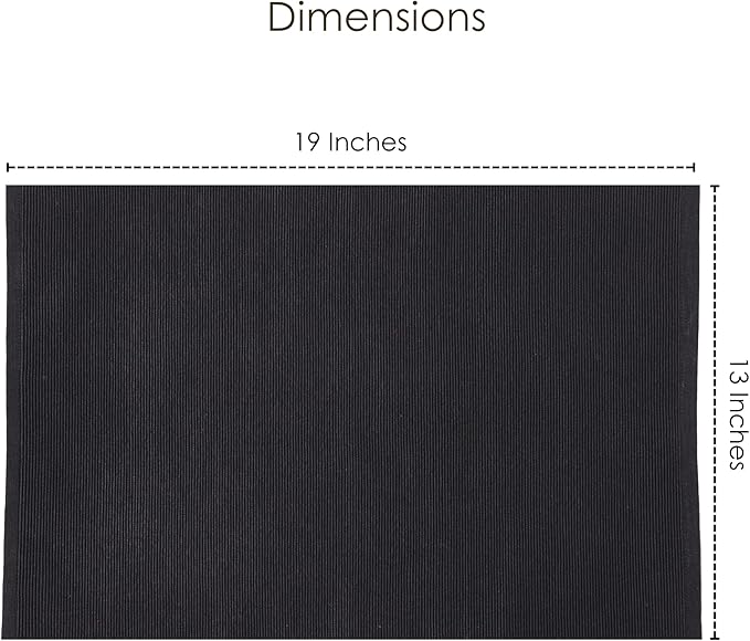 Cloth Placemats Set of 4, Cotton Blend Durable Layered Table Mats, Non-Slip Wrinkle Free Place Mats for Dining Table, Easy to Clean (Black, 13x19 Inch)