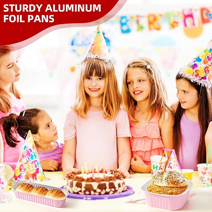 30 Pack Pink Disposable Rectangular Aluminum Foil Loaf Pans with Lids,6.8oz Mini Cake Pans for Baking, Loaf Baking Pans, Small Cake Container