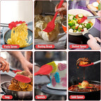 E-far 14 Pieces Silicone Cooking Utensils Set, Kitchen Utensils Set with Holder, Spatula, Ladle, Spoon, Tong, Slotted Turner for Nonstick Cookware, 446°F Heat Resistant & Stainless Steel Handle, Red