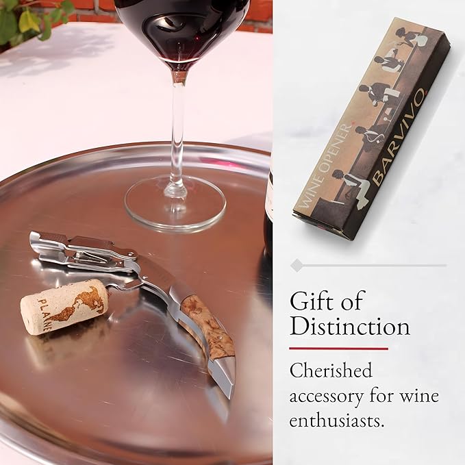 Barvivo Bai Ying Opener with Foil Cutter Knife and Cap Remover, Double Hinged Manual Wine Key for Bartenders, Servers, Waiters, Stainless Steel Wine Bottle Opener Corkscrew