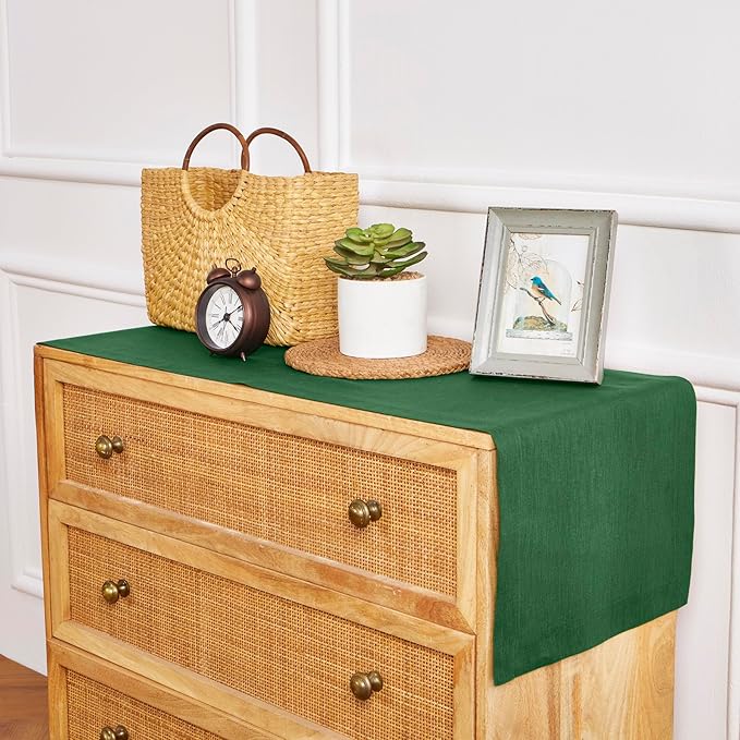 Solino Home Linen Table Runner 72 Inches Long - 100% Pure Linen Pine Green Dining Table Runner 14 x 72 Inch for Summer, Fall, Autumn - Fete