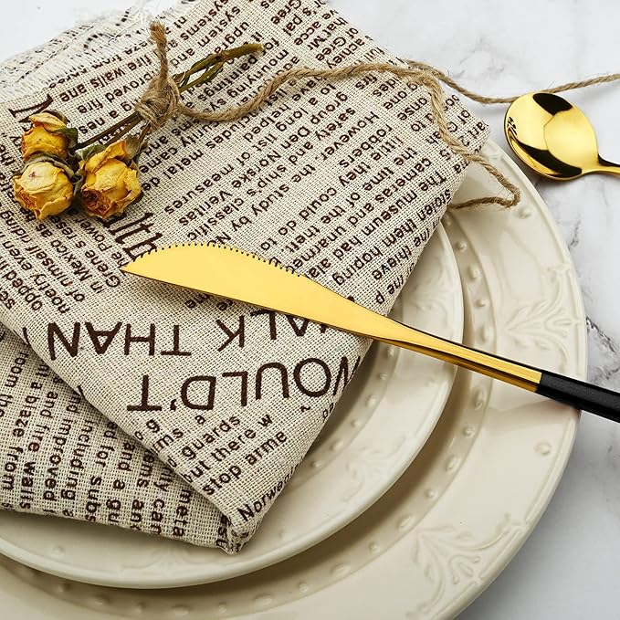 36-Pieces Silverware Mirror Polished Dinnerware Gold Flatware With Black Handle, 18/0 Stainless Steel Cutlery Set For Home Kitchen Party Hotel Restaurant Wedding Service for 6