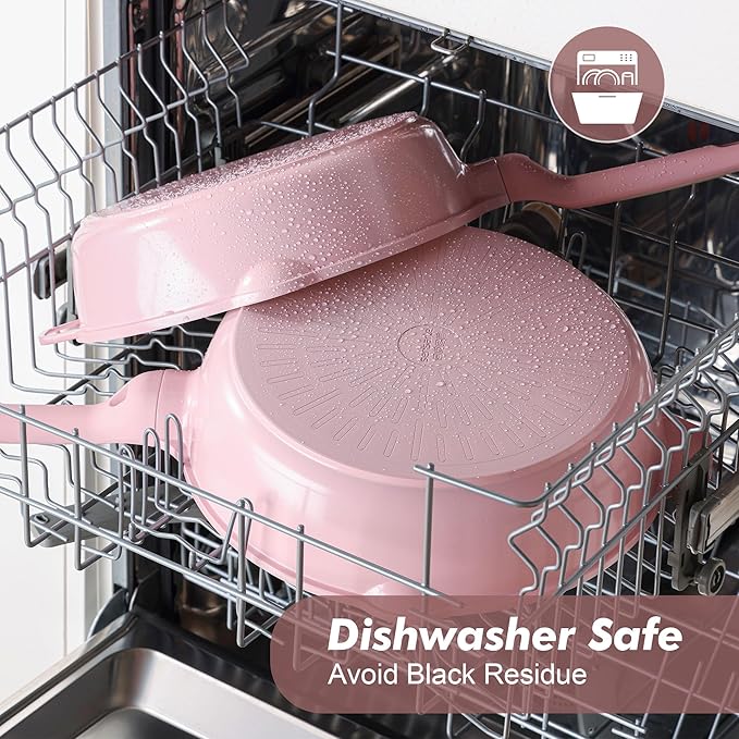 SENSARTE Nonstick Ceramic Skillet with Lid 10/11/12-inch, 4.5QT Non Toxic Deep Frying Pan, Saute Pan with Lid, Stay-cool Handle, Healthy Cooking Pot, Induction Compatible, Pink