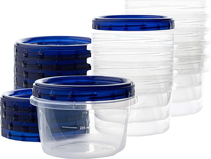 PLASTICPRO [16 oz 120 Pack] Twist Top Deli Containers Clear bottom With blue Top Twist on Lids Reusable, Stackable, Food Storage Freezer Container Pack of 120