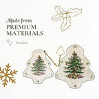 Spode Christmas Tree 2-Tiered Server, Tree-Shaped - Holiday Cupcake Stand, Dessert Display Set, Porcelain Serving Platter, 10" & 8" Plates, Dishwasher Safe Serveware for Appetizers, Desserts, Cookies