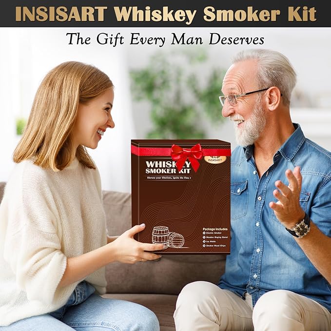 Electric Whiskey Smoker Kit with Wooden Display Barrel, Rechargeable Cocktail Smoker Kit with 6 Premium Wood Chips for Old Fashioned & Whiskey – Bar Gift for Men, Dad, Husband (No Butane Needed)