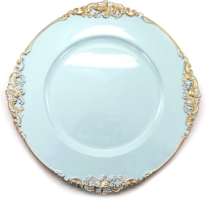 allgala 13-Inch 48-Pack Case Lot Heavy Quality Round Charger Plates-Floral Light Blue-HD80844