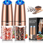 XinXu Gravity Automatic Electric Pepper and Salt Grinder, Auto Salt or Pepper Mill Shaker Stainless Steel,Blue LED Light,One Hand Operated, Copper
