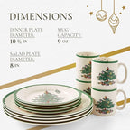 Spode Christmas Tree 12-Piece Dinnerware Set (Service for 4) - Festive Holiday Tableware Collection with Plates and Mugs - Fine Earthenware Christmas Dinnerware - Microwave & Dishwasher Safe