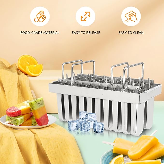 WICHEMI Stainless Steel Popsicle Molds Commercial Ice Pop Molds 20PCS Ice Lolly Popsicle Mould Ice Cream Maker Mold Stick Holder with Lid Single Cup Capacity 108g