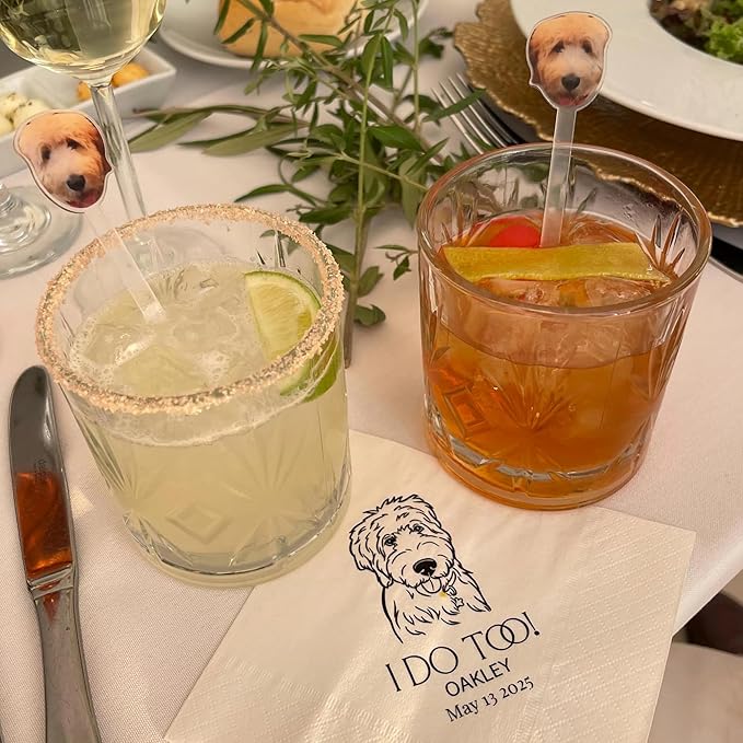 Personalized Dog Drink Stirrers, Custom Wedding Pet Illustration Acrylic Sticks for Wedding Cocktails, Unique Party Favors & Reception Decor Style 2