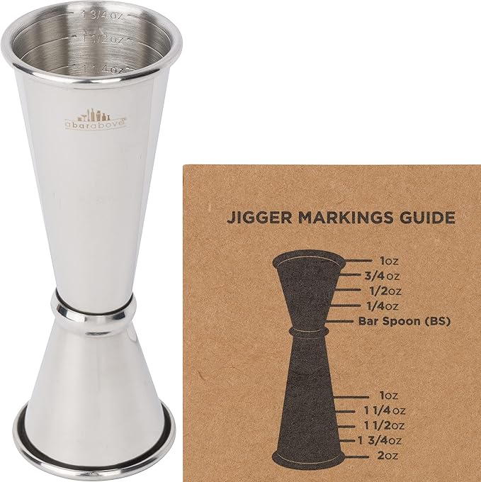 A Bar Above Premium Japanese Jigger 8 Precise Measurement Markings, Heavy Duty 304 Stainless Steel Double Cocktail Jigger for Professional Bartenders & Home Use, Durable Bar Tool for Accurate Pouring