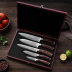 Wakoli EDIB 5-Piece Damascus Knife Set – Japanese Style Professional Kitchen Knives | Genuine Damascus Steel Blades with VG10 Core | Ergonomic Pakkawood Handles | Premium Chef Knife Set