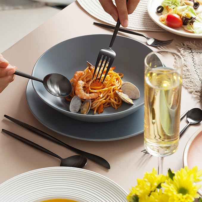 Homelux Theory 2 Sets of 5pc Matte Black 18/10 Stainless Steel Flatware, Stainless Steel Kitchen Utensils, Modern Utensils & Contemporary Flatware Set, Elegant Adaline Royal Forks Spoons Cutlery Set