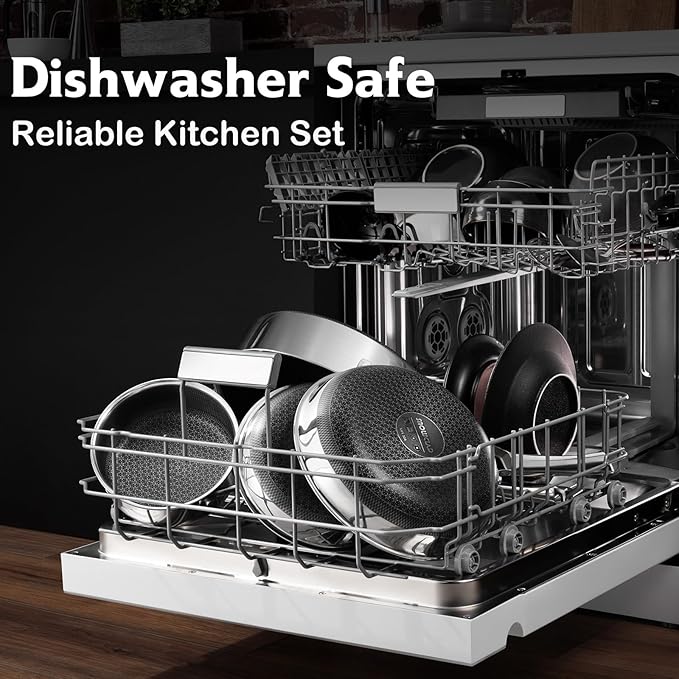 Pots and Pans Set Non Stick, 10 Pcs Hybrid Stainless Steel Cookware Sets, Non Stick Frying Pans, Saucepans, Saute Pan & Stock Pot, PFOA Free Kitchen Skillet,Induction Compatible