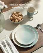 Famiware Glacier Dinnerware Sets, Plates and Bowls Dish Sets for 6 (18 Pieces), Stoneware Tableware - Dishwasher and Microwave Safe, Handcrafted Reactive Glaze, Aqua