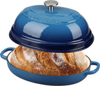 Enameled Oval Cast Iron Dutch Oven Pot with Lid, Bread Dutch Oven for Sourdough Bread Baking, 6QT, Lake Blue
