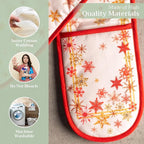 Maison d' Hermine Double Oven Mitts 100% Cotton 7"x35" Double Oven Mitt Heat Resistant BBQ Cooking Gloves with Loop, Baking, Grilling, Home, Kitchen, Handling Hot Pans (Crystal Star)