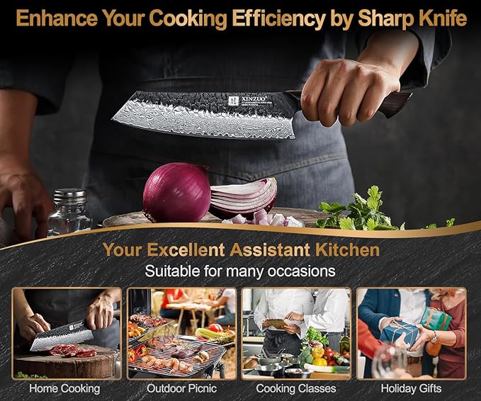 XINZUO 8.3 Inch Kiritsuke Chef Knife, Forged 67 Layers 10Cr15Comov High Carbon Damascus Steel Professional Kitchen Knife,Super Sharp，White Oak + Red G10 Gasket Handle