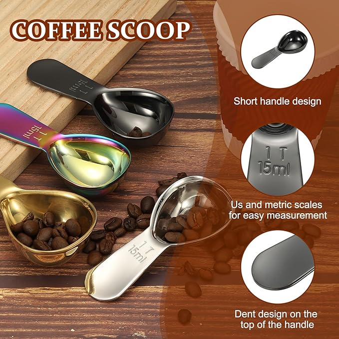 uxcell 2Pcs Stainless Steel Coffee Scoop, 15ml Short Handle Measuring Spoon for Ground Coffee Tea Sugar Kitchen Gifts, Black