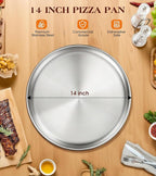 Stainless Steel Pizza Pan 14 inch, Pizza Pan for Oven, Steel Pizza Tray, Thick Round Pizza Plate Pizza Baking Sheet, Easy Clean & Dishwasher Safe, Set of 1