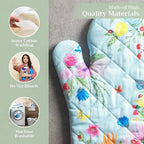 Maison d' Hermine Oven Gloves 100% Cotton Oven Mitt 7" x 13" with Loop Heat Resistant, BBQ, Cooking Gloves, Baking, Grilling, Kitchen, Handling Hot Pans Spring/Summer (Pack of 1, Jardin D'Ete - Mint)