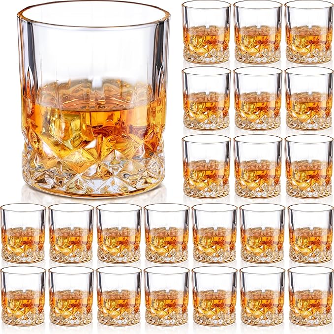 Yaomiao 24 Pcs Old Fashioned Whiskey Glasses Bulk 10 Oz Bourbon Glass Cocktail Rocks Glasses for Whiskey Bourbon Liquor and Cocktail Drinks Gift