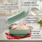 Signature Enameled Cast Iron Sourdough Bread Oven | Non-Stick with Tight Fitting Lid for Perfect Baking and Bread Making | 6QT Rectangle Oven With Lid [Sage Green]