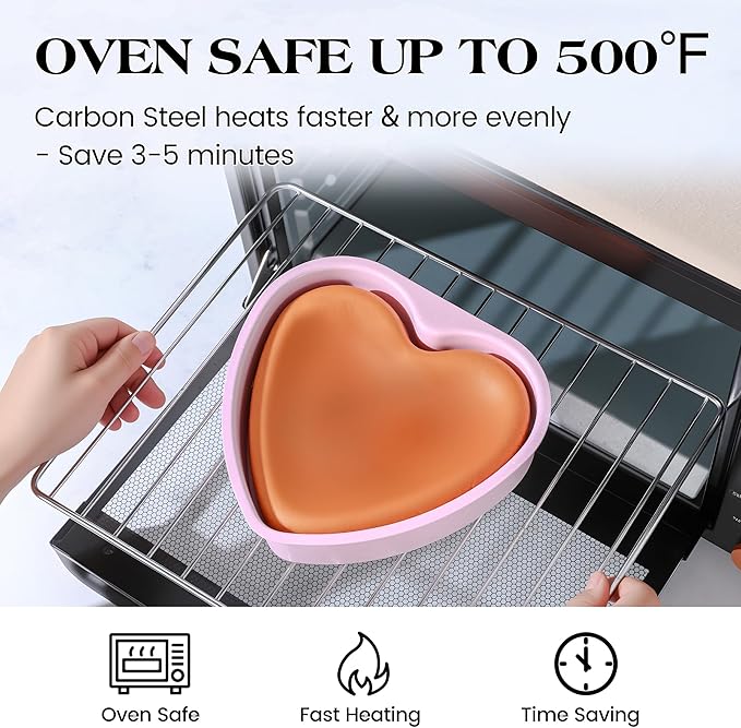 8 Inch Heart Shaped Cake Pans Set 2 Pack Nonstick Cake Pan for Baking Stainless Steel Large Heart Molds (Pink)