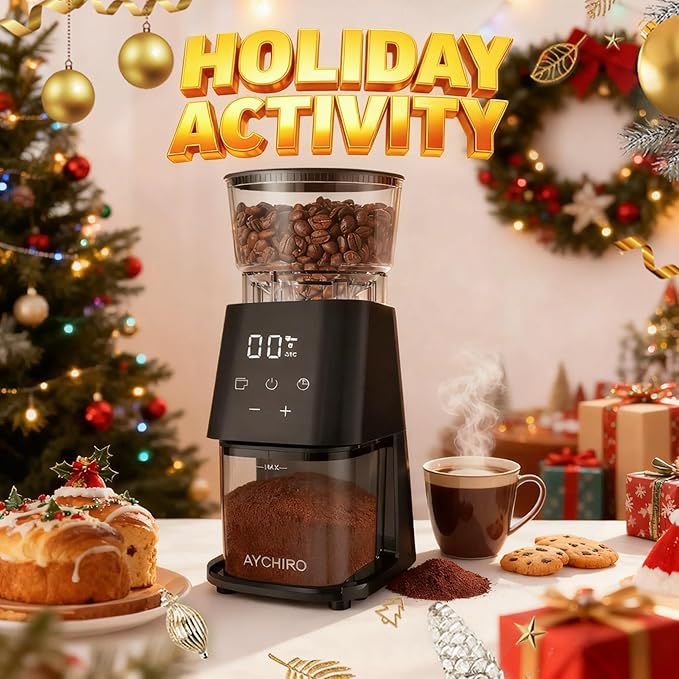 Burr Coffee Grinder Electric, Adjustable Burr Mill with 30 Grinding Settings, Coffee Bean Grinder with Touchscreen, 2-12 Cups