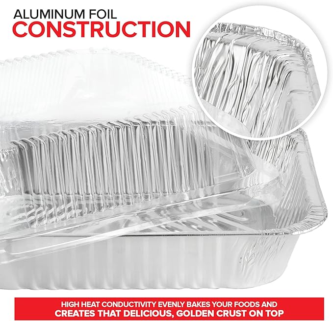 Stock Your Home 9x13 Disposable Baking Pan with Lid (10 Pack) Heavy Duty Aluminum Cake Pans with Lids, Clear Plastic Cover, Food Container for Lasagna, Casserole, Brownie, Rectangular Sheet Tray